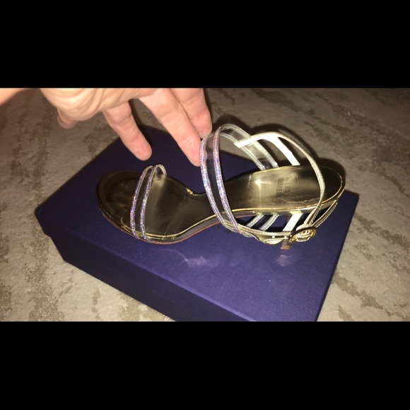 Gorgeous Clear, Gold & Crystal Strap Sandal Heels - Picture 8 of 8